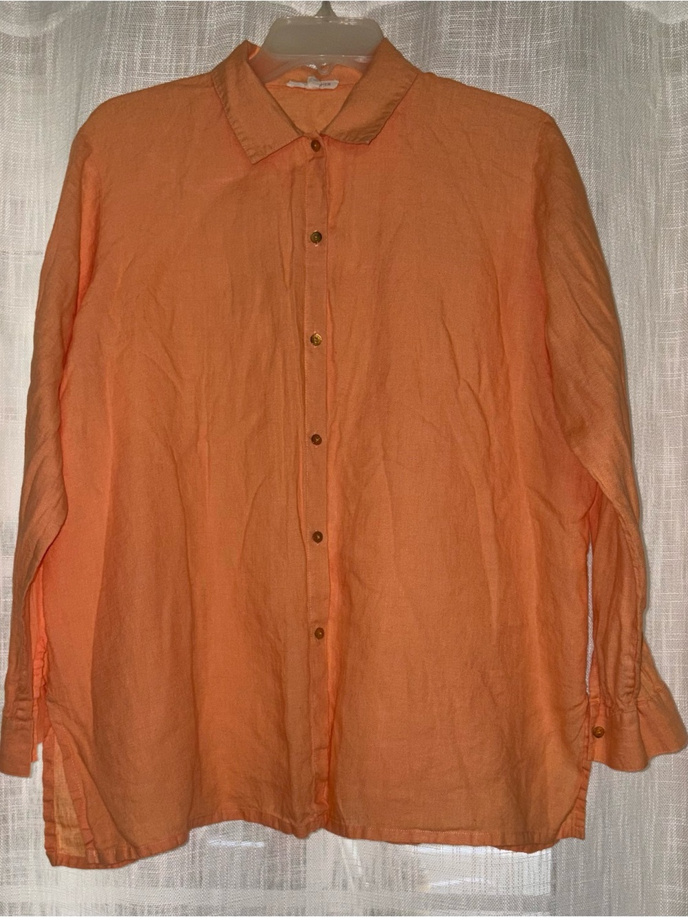 Eileen Fisher Lightweight Irish Linen Button Front, Long Sleeve Shirt, Small